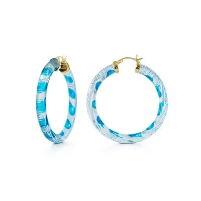Gold & Honey Women's Stripe Painted Instyle Lucite Hoop Earrings In Aqua In Blue