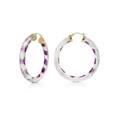 Gold & Honey Women's Stripe Painted Instyle Lucite Hoop Earrings In Clear & Purple In Multi