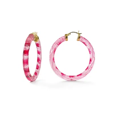 Gold & Honey Women's Stripe Painted Instyle Lucite Hoop Earrings In Pink