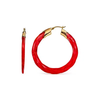 Gold & Honey Women's Swirl Twist Lucite Birthstone Hoop Earrings In July - Ruby In Red