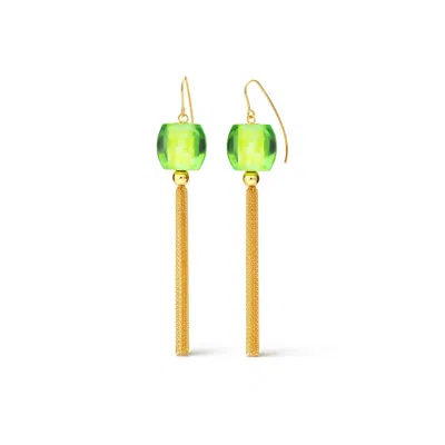 Gold & Honey Women's Tassel Bead Drop Earrings In Green Marble