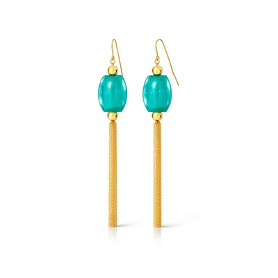 Gold & Honey Women's Tassel Bead Drop Earrings In Teal In Blue