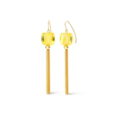 Gold & Honey Women's Tassel Bead Drop Earrings In Yellow Marble In Gold