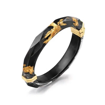 Gold & Honey Women's Thin Faceted Lucite Bangles In Black Gold Leaf