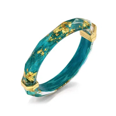Gold & Honey Women's Thin Faceted Lucite Bangles In Emerald Gold Leaf In Multi