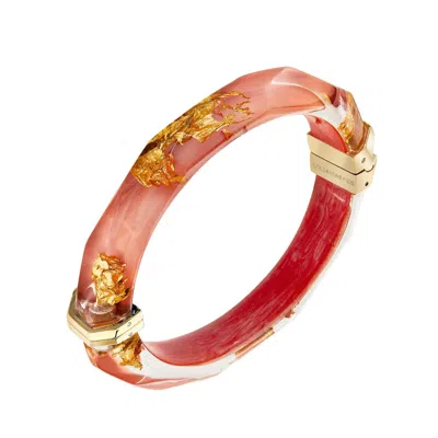Gold & Honey Women's Thin Faceted Lucite Bangles In Living Coral Gold Leaf In Red