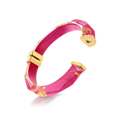 Gold & Honey Women's Thin Faceted Lucite Bangles In Pink Peacock Gold Leaf