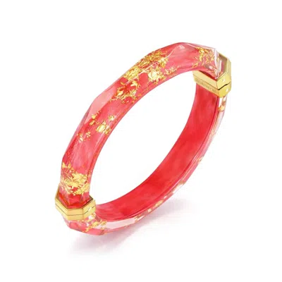 Gold & Honey Women's Thin Faceted Lucite Bangles In Watermelon Gold Leaf In Red
