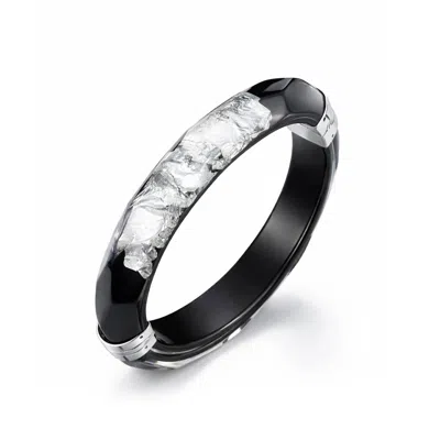 Gold & Honey Women's Thin Leaf Faceted Lucite Hinge Bangle In Black/ Silver