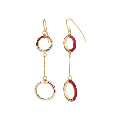 Gold & Honey Women's Thin Two Drop Lucite Earrings In Pink/ Gold