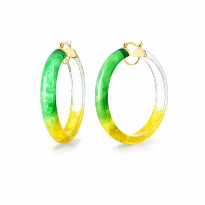 Gold & Honey Women's Tie Dye Lucite Hoops In Green/ Yellow