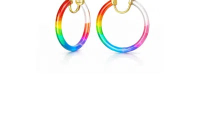 Gold & Honey Women's Tie Dye Lucite Thin Hoops In Rainbow In Animal Print
