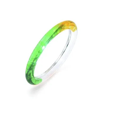 Gold & Honey Women's Tie Dye Slip On Lucite Bangles In Green-yellow