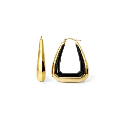 Gold & Honey Women's Triangle Gem Cut Hoop Earrings In Black In Gold