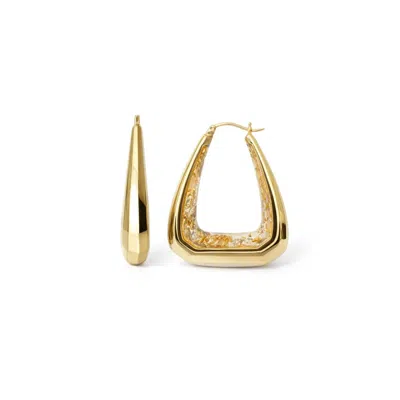 Gold & Honey Women's Triangle Gem Cut Hoop Earrings In Clear Gold Leaf