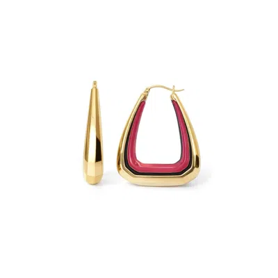 Gold & Honey Women's Triangle Gem Cut Hoop Earrings In Pink Flamingo In Red