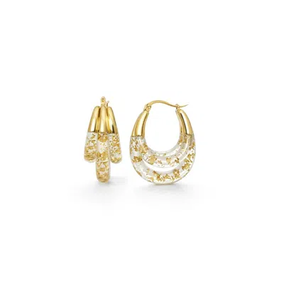 Gold & Honey Women's Triple Hoop Lucite Earrings In Clear Gold Leaf