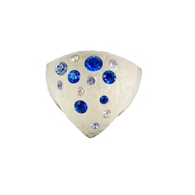 Gold & Honey Women's White / Blue Triangle Shield Ring With Swarovski Crystals In White In Multi