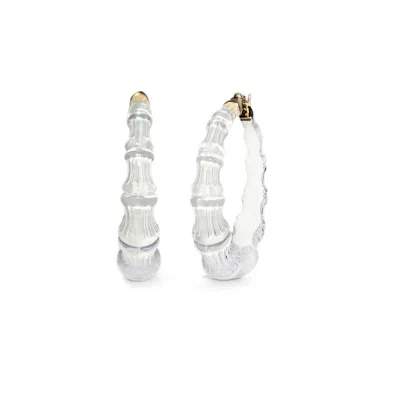 Gold & Honey Women's White / Gold Bamboo Illusion Hoop Earrings In Dove White In Multi