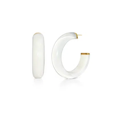Gold & Honey Women's White / Gold Small Dove White Illusion Hoop Earrings In Multi