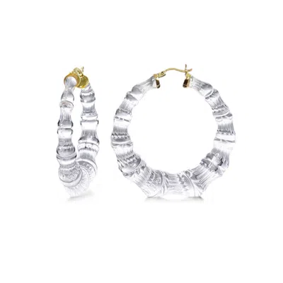 Gold & Honey Women's White / Gold Sugar Clear Bamboo Hoop Earrings In Multi