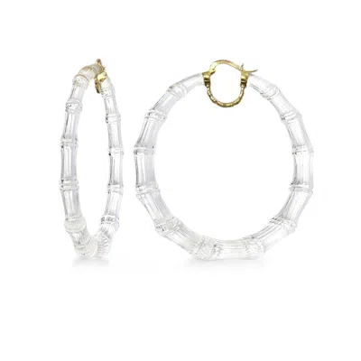 Gold & Honey Women's White / Gold Xl Bamboo Hoop Earrings In Clear In Multi