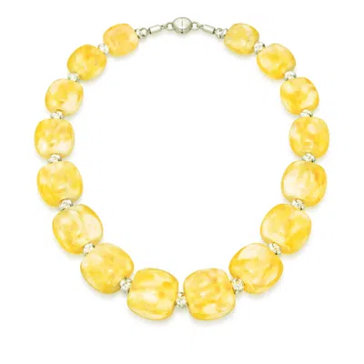 Gold & Honey Women's White / Yellow / Gold Beaded Lucite Necklace For Brunch In Yellow Marble