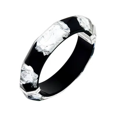 Gold & Honey Women's Wide Faceted Lucite Hinge Bangle Bracelets In Black-silver-leaf
