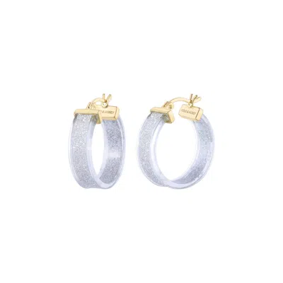 Gold & Honey Women's Wide Glitter Hoop Earrings In Silver In Metallic