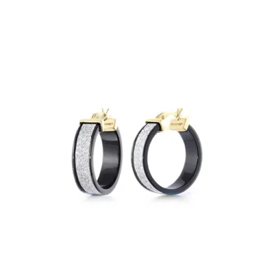 Gold & Honey Women's Wide Glitter Lucite Hoop Earrings In Black Silver