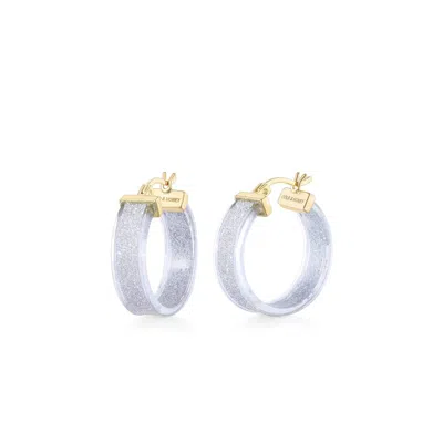 Gold & Honey Women's Wide Glitter Lucite Hoop Earrings In Clear Silver