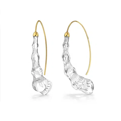 Gold & Honey Women's Wishbone Bamboo Lucite Earrings In Clear In Silver