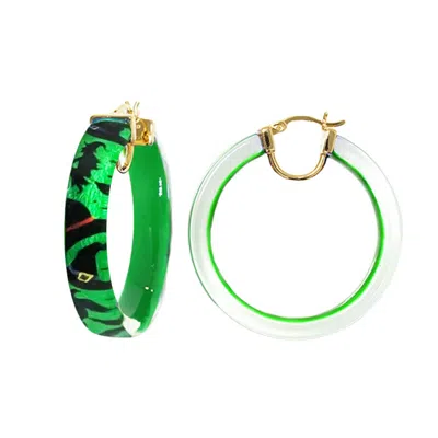 Gold & Honey Women's Witch Illusion Lucite Hoops In Green