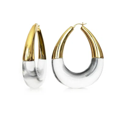 Gold & Honey Women's Xl Clear And Gold Chunky Bucket Hoop Earrings