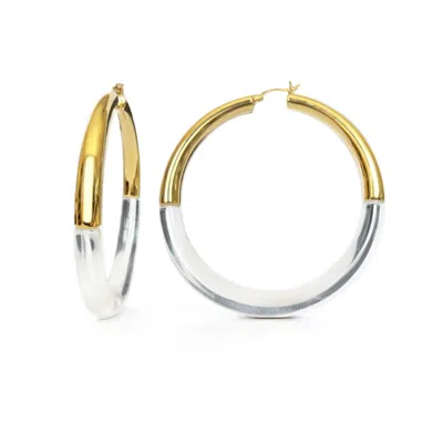 Gold & Honey Women's Xl Clear And Gold Chunky Graduated Hoop Earrings In Neutral