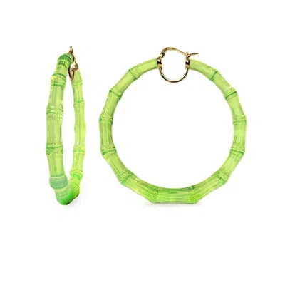 Gold & Honey Women's Xl Lucite Bamboo Hoop Earrings In Lime Green