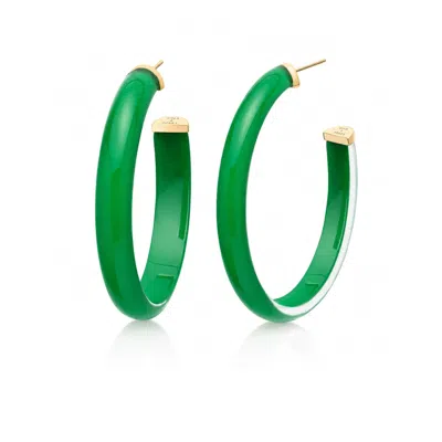 Gold & Honey Women's Xl Oval Illusion Lucite Hoop Earrings In Emerald Green