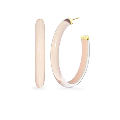 Gold & Honey Women's Xl Oval Illusion Neutral Lucite Hoop Earrings In Nude 2 In Pink