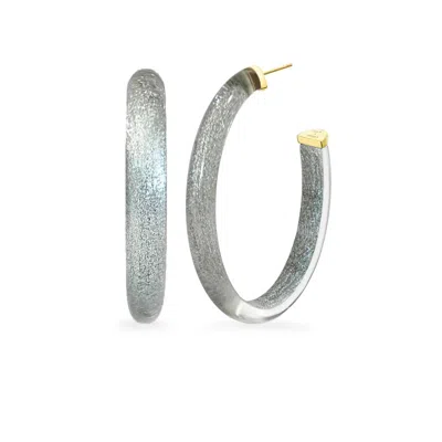 Gold & Honey Women's Xl Oval Illusion Neutral Lucite Hoop Earrings In Pixie In Silver