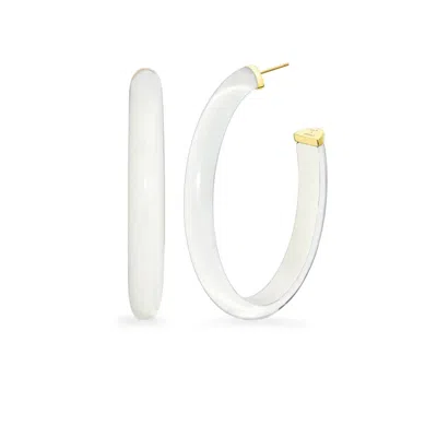Gold & Honey Women's Xl Oval Illusion Neutral Lucite Hoop Earrings In White In Silver