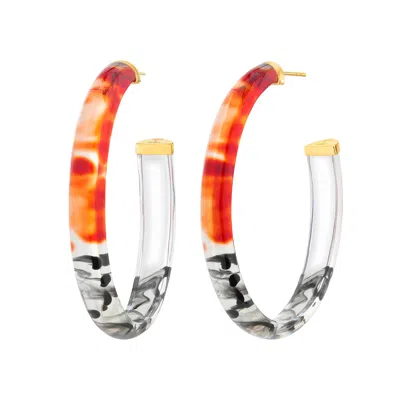 Gold & Honey Women's Yellow / Black Black And Red Tie Dye Hoops In Multi