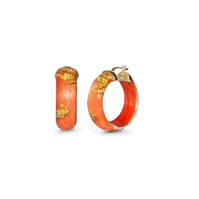 Gold & Honey Women's Yellow / Orange / Gold 24k Gold Leaf Huggie Hoop Earrings In Orange