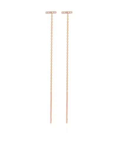 Gold & Roses 18k Rose Gold Line Balance Diamond Drop Earrings In Pink