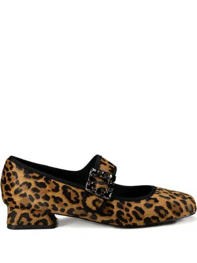 Gold & Rouge 25mm Doll Buckle Leopard Print Ballet Flats In Animal Print