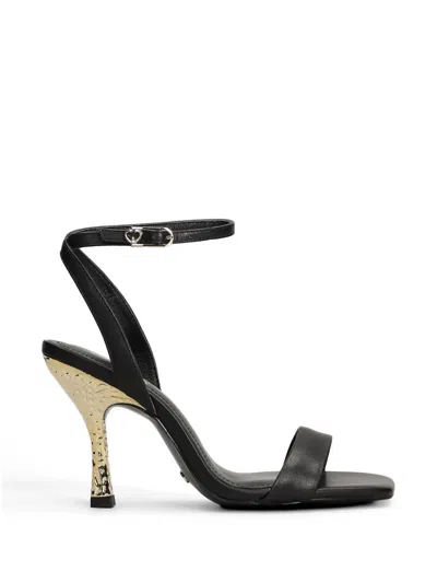 Gold & Rouge Biscuit Embossed-heel Sandals In Black