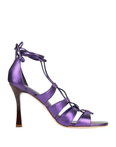 Gold & Rouge Woman Sandals Purple Size 9 Leather