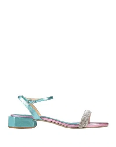 Gold & Rouge Woman Sandals Turquoise Size 8 Leather In Blue