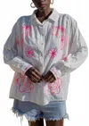 Gold & Silver Embroidered Cotton Button Down Shirt In White In White
