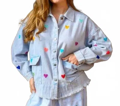 Gold & Silver Paris Denim Jacket With Hearts In Blue