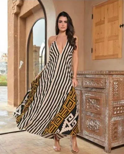Gold & Silver Paris Levane V-neck Geometric Print Maxi Dress In Multi